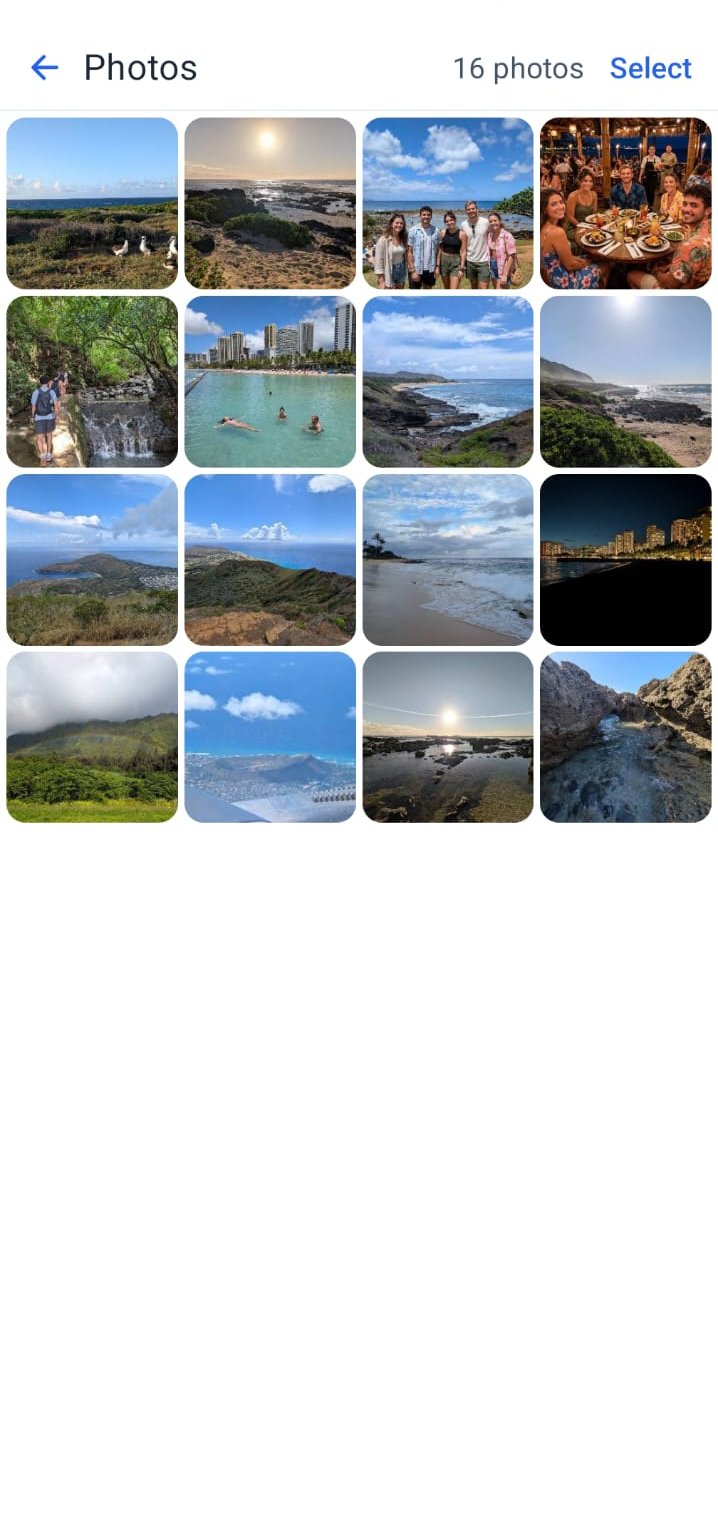 A Roamer trip gallery with sixteen shared photos